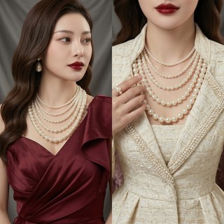 [ DAISYN ] N861 dây chuyền hạt ngọc trai nhân tạo 5 sợi, dây chuyền cưới, thiết kế dây chuyền ngọc trai nhân tạo