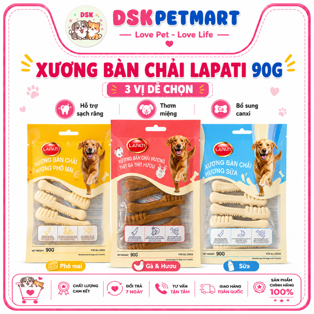 Xương Gặm Canxi Sạch Răng Dạng Bàn Chải LAPATI 90GR  - Fonti INU Que Gặm Bàn Chải Gặm Giảm Stress