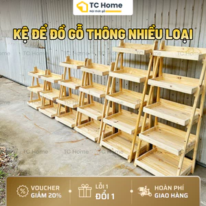 Kệ Gỗ Thông Màu Tự Nhiên Đựng Hoa Quả, Nhà Bếp - Kệ 3-4 Tầng Decor Siêu Thị Cửa Hàng - TC Home