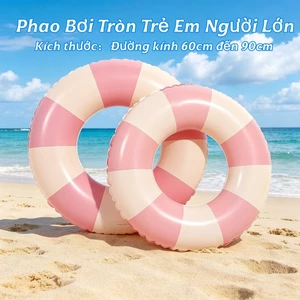Phao Bơi Tròn Trẻ Em Người Lớn PVC Cao Cấp Họa Tiết Sọc Vintage Đa Kích Cỡ，An Toàn,Gọn Nhẹ