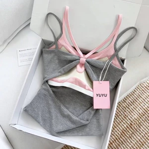 Áo Hai Dây Nữ Hở Lưng Đính Nơ Phối Màu Có Mút Ngực Liền Áo Dáng Ôm Gợi Cảm Mặc Ngoài