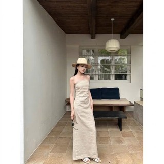 𝗢𝗺 - |LY LINEN| Đầm Linen cụp ngực dáng dài
