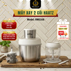 Máy Xay 2 Cối Haatz HMG168 Đa Năng Kèm Đầu Đánh Ruốc, Chất Liệu Inox Cao Cấp Bền Bỉ An Toàn - Bếp Của Hà