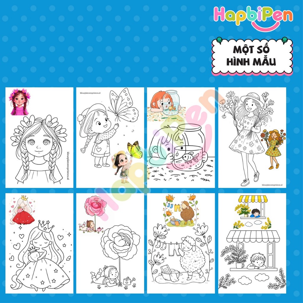 Tranh tô màu hoạt hình bé gái chibi dễ thương 41 trang khổ A4 A5 tờ rời cho bé tô màu sáng tạo TTM14