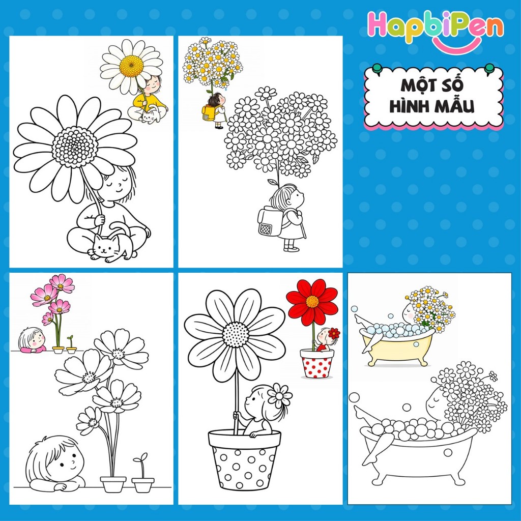 Tranh tô màu hoạt hình bé gái chibi dễ thương 41 trang khổ A4 A5 tờ rời cho bé tô màu sáng tạo TTM14
