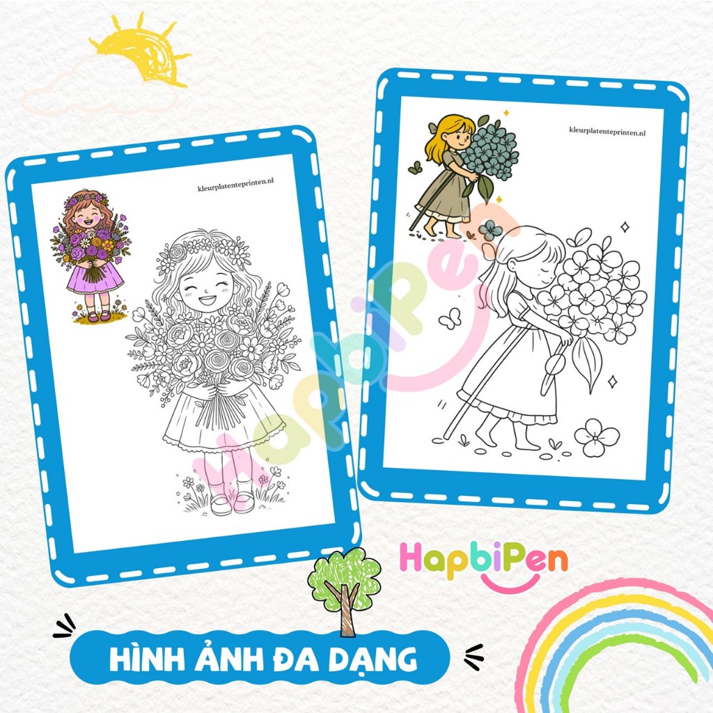 Tranh tô màu hoạt hình bé gái chibi dễ thương 41 trang khổ A4 A5 tờ rời cho bé tô màu sáng tạo TTM14