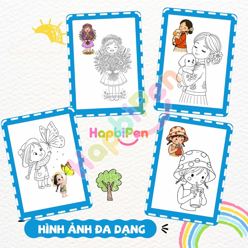 Tranh tô màu hoạt hình bé gái chibi dễ thương 41 trang khổ A4 A5 tờ rời cho bé tô màu sáng tạo TTM14