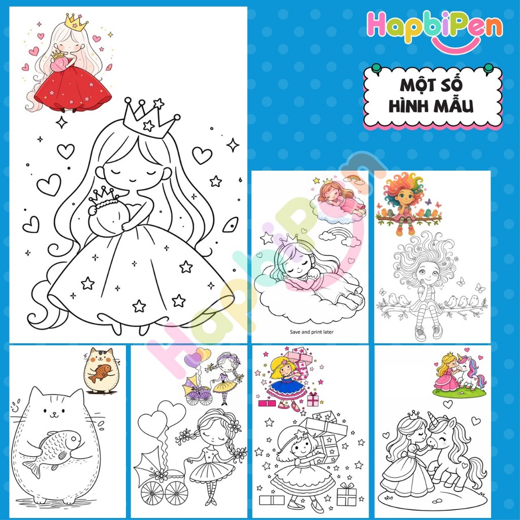 Tranh tô màu hoạt hình bé gái chibi dễ thương 41 trang khổ A4 A5 tờ rời cho bé tô màu sáng tạo TTM14