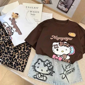 Set Đồ Bé Gái In Hình Họa Tiết Mèo Xinh Kèm Chân Váy Thời Trang, Phù Hợp Đi Chơi Đi Học Đi Du Lịch