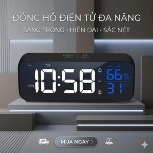Đồng Hồ LED Để Bàn Mặt Gương Đa Năng - Hiển Thị Nhiệt Độ, Độ Ẩm, Báo Thức Kép Tiện Lợi