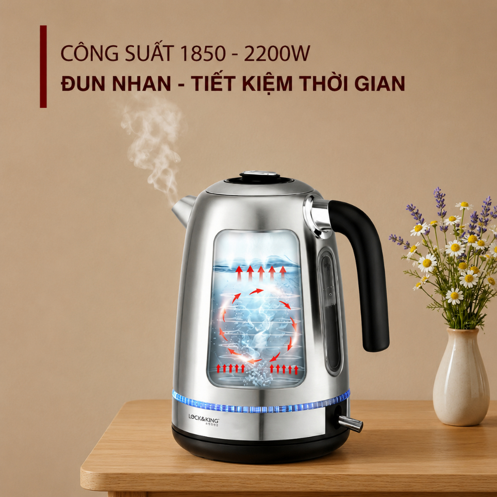 Ấm Siêu Tốc Inox 304 1.7L LK-1083 Công Suất 2200W Đun Sôi Nhanh An Toàn Cho Gia Đình