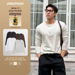 Áo thun cổ Henley DINOMAN Cotton Borip Mềm Mại Thoáng Mát Co Giãn Linh Hoạt Đi Học Đi Chơi AP012