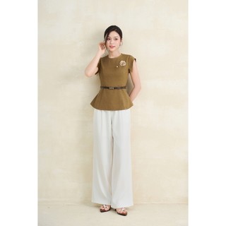 Áo Kiểu Nữ LAMER FASHION Đính Hoa Ngực Phối Đai Eo Tháo Rời Công Sở Thanh Lịch L61B26H023