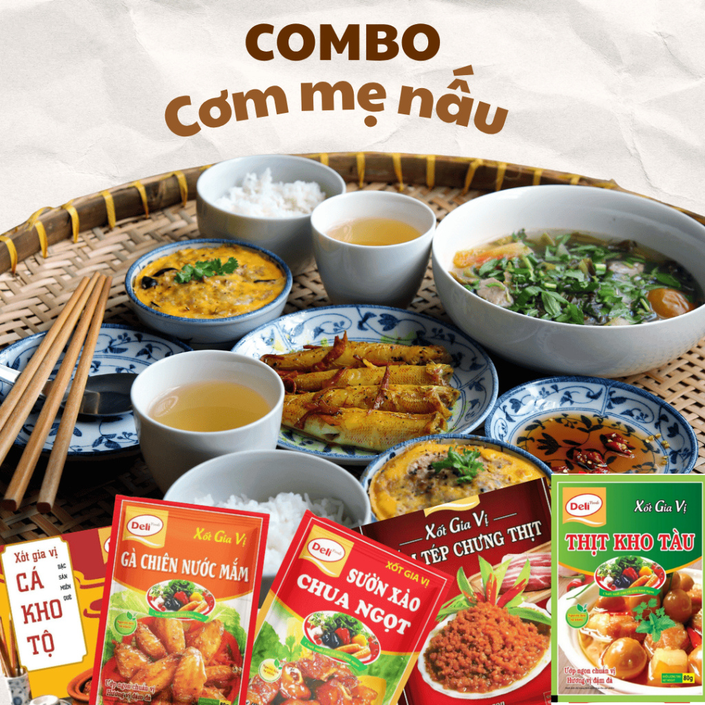 Combo Cơm Mẹ Nấu - Thịt Kho Tàu, Cá Kho Tộ, Sườn Xào Chua Ngọt, Gà Chiên Mắm, Mắm Tép Chưng Thịt