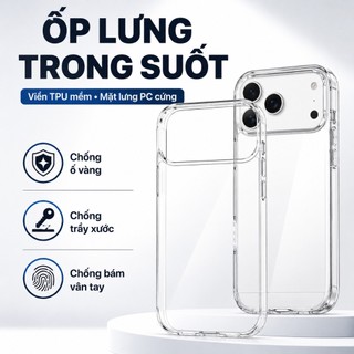 Ốp lưng iPhone trong suốt chống sốc không ố vàng cho iPhone 11 12 13 14 15 16 17 Pro Max 17 Air
