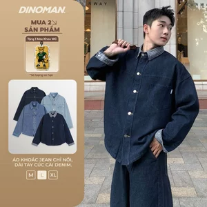 Áo Khoác Jean Cổ Caro DINOMAN Jean Wash Form Rộng Unisex Phong Cách Trẻ Trung Hiện Đại SM029