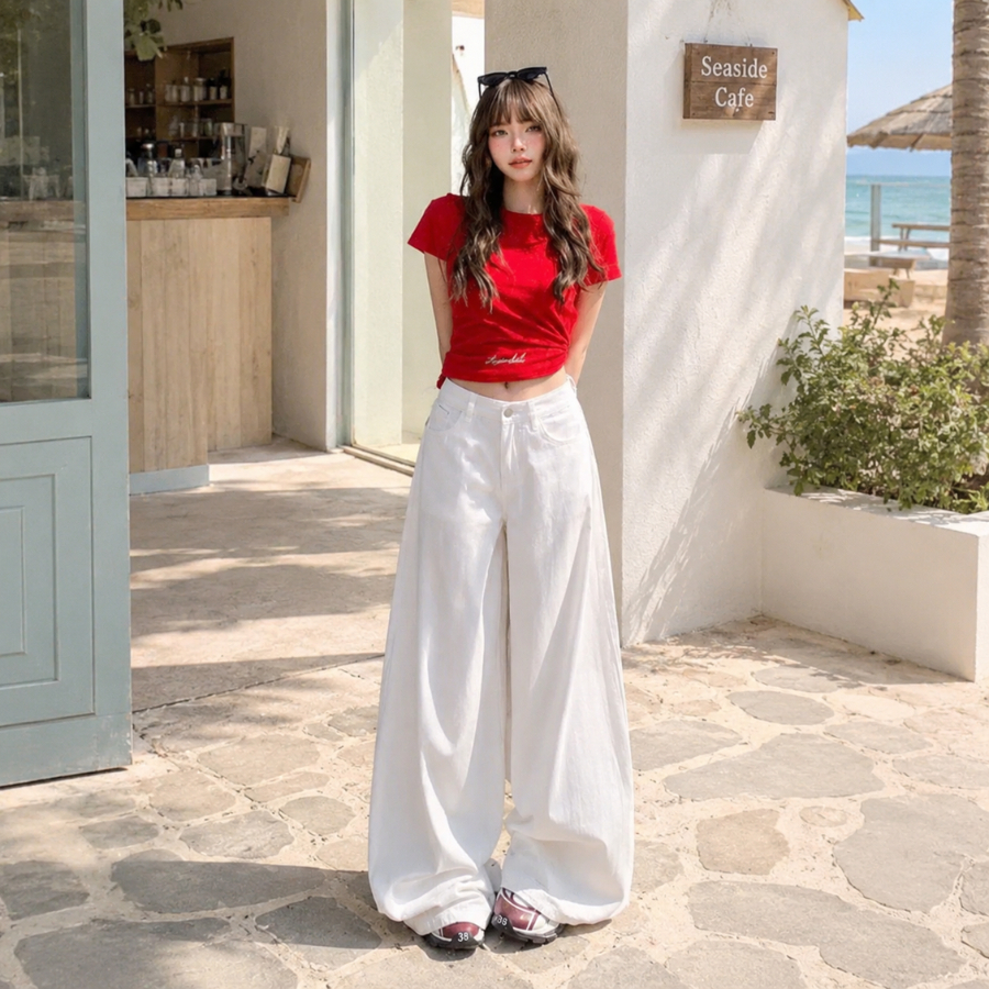 Quần ống rộng nữ cạp cao PEARCLUB, quần bò ống rộng chất Kaki Jeans BIGSIZE hottrend mặc đi học, đi biển hè Q20 | BigBuy360 - bigbuy360.vn