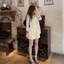 Set sơ mi 3 món GUMIN thiết kế áo ba lỗ zip mix áo khoác sơ mi kèm quần sooc 2 lớp vintage, Set đồ nữ sang trọng