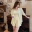 Set sơ mi 3 món GUMIN thiết kế áo ba lỗ zip mix áo khoác sơ mi kèm quần sooc 2 lớp vintage, Set đồ nữ sang trọng