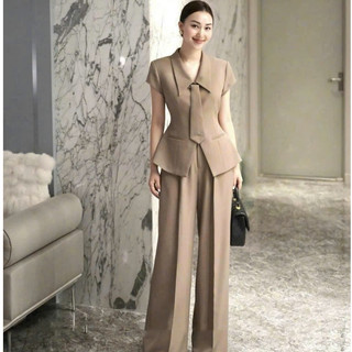 SET BỘ VEST ÁO CỔ BẺ THẮT NƠ QUẦN DÀI SANG TRONG THANH LỊCH NỔI BẬT ( TẶNG KÈM CÀ VẠT)