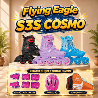 Giày patin trẻ em [Jianer] Flying Eagle S3S Cosmo bánh cao su đặc, càng nhựa chịu lực dưới 50kg 3 màu xanh/hồng/đen