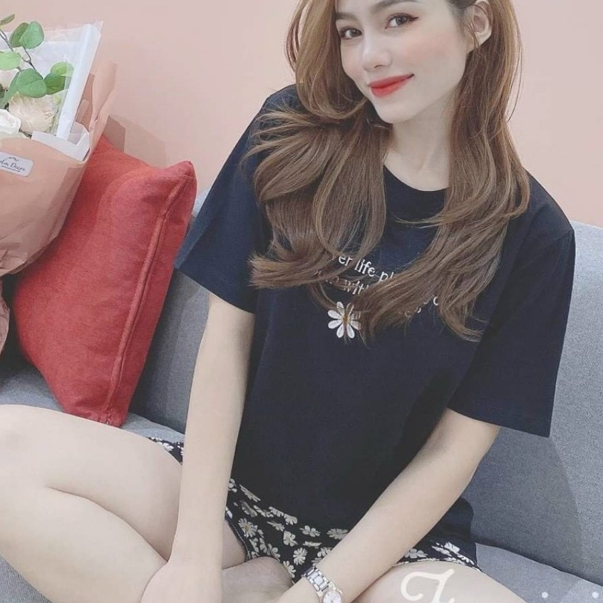 Đồ Bộ Nữ Mặc Nhà ESHOP BD04 Bigsize 43-85kg Áo Tay Ngắn Thun Cotton Quần Đùi Hoa Cúc Dễ Thương