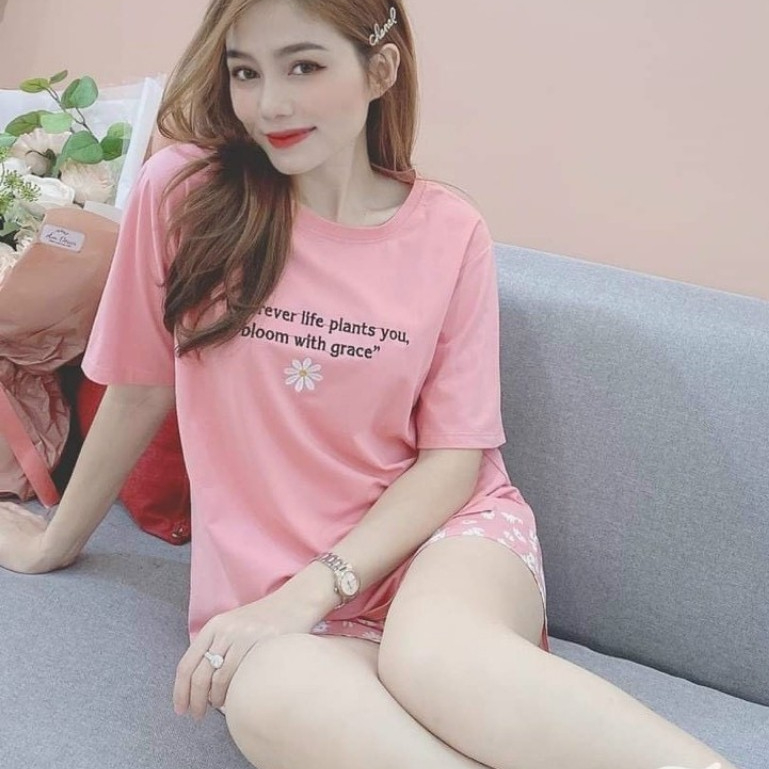 Đồ Bộ Nữ Mặc Nhà ESHOP BD04 Bigsize 43-85kg Áo Tay Ngắn Thun Cotton Quần Đùi Hoa Cúc Dễ Thương