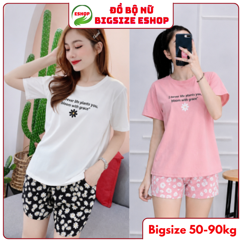 Đồ Bộ Nữ Mặc Nhà ESHOP BD04 Bigsize 43-85kg Áo Tay Ngắn Thun Cotton Quần Đùi Hoa Cúc Dễ Thương