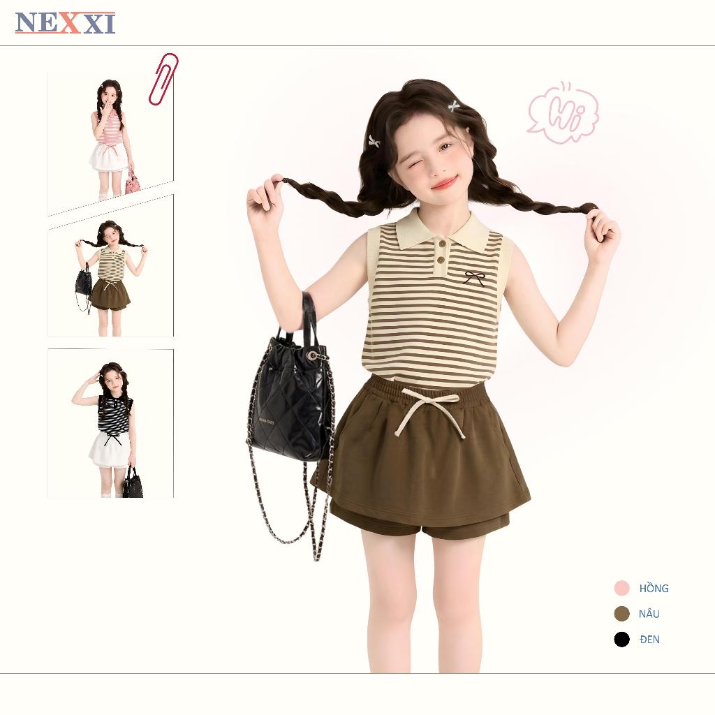Set Váy Bé Gái NEXXI Áo Polo Sát Nách Kèm Quần Váy Short Cotton Cho Bé Đi Học Style Hàn Quốc