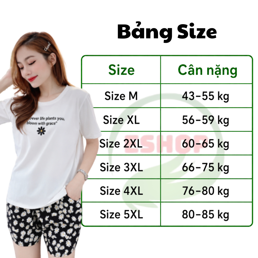 Đồ Bộ Nữ Mặc Nhà ESHOP BD04 Bigsize 43-85kg Áo Tay Ngắn Thun Cotton Quần Đùi Hoa Cúc Dễ Thương