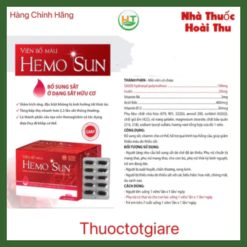 Viên Bổ Máu Hemo Sun Vshine - Bổ Sung Sắt Cho Người Thiếu Máu, Không Gây Táo Bón