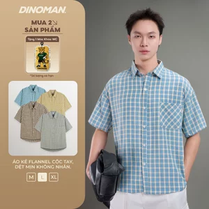 Áo Kẻ Flannel Cộc Tay DINOMAN Dệt Mịn Không Nhăn Đứng Form Thoáng Mát Phong Cách Trẻ Trung Năng Động SM027
