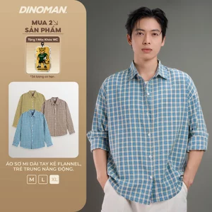 Áo Sơ Mi Dài Tay Kẻ Flannel DINOMAN Trẻ Trung Năng Động Hàn Quốc SM032