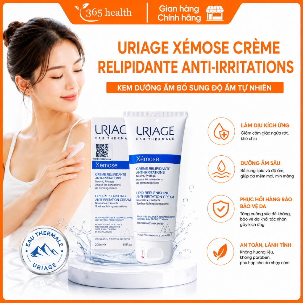 Kem Dưỡng Ẩm Làm Dịu Cho Da Khô, Da Kích Ứng Uriage Xemose Creme Relipidante Anti-Irritations 200ml