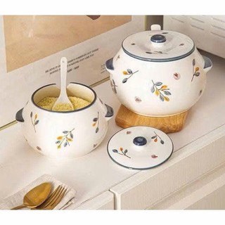 Hũ Đựng Mỡ, Đựng Gia Vị Bằng Sứ Có Tay Cầm Phong Cách Hiện Đại (Kèm Thìa)