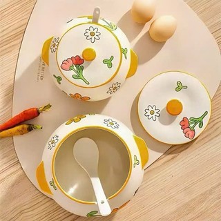 Hũ Đựng Mỡ, Đựng Gia Vị Bằng Sứ Có Tay Cầm Phong Cách Hiện Đại (Kèm Thìa)