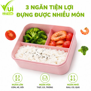 Hộp Đựng Cơm 3 Ngăn 1200ml Kèm Đũa Thìa Inox GD234 - Hộp Đựng Thức Ăn 3 Ngăn Kèm Túi Giữ Nhiệt