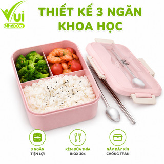 Hộp Đựng Cơm 3 Ngăn 1200ml Kèm Đũa Thìa Inox GD234 - Hộp Đựng Thức Ăn 3 Ngăn Kèm Túi Giữ Nhiệt