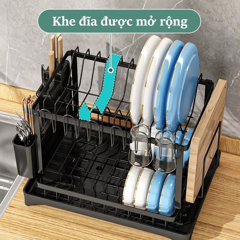 Kệ Bát Đĩa 2 Tầng Thép Carbon, Kèm Khay Hứng Nước, Lắp Đặt Dễ Dàng, Tiết Kiệm Không Gian Bếp
