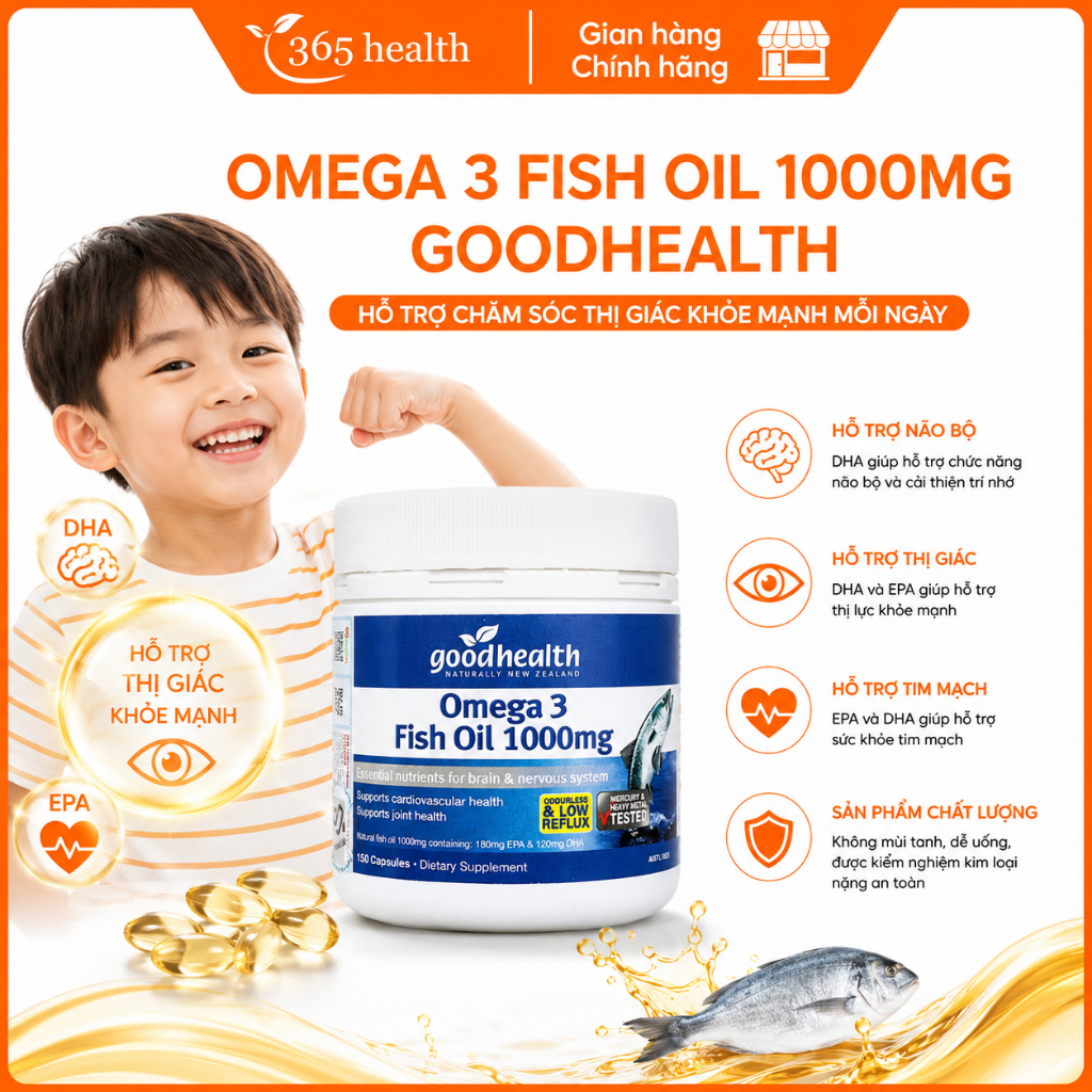 Viên dầu cá tự nhiên Omega 3 Fish Oil 1000mg Goodhealth hỗ trợ chăm sóc thị giác khỏe mạnh mỗi ngày