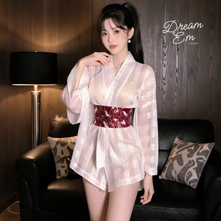 [Dream Em] Bộ Đồ Ngủ Kimono Phong Cách Nhật Bản, Chất Liệu Xuyên Thấu Quyến Rũ