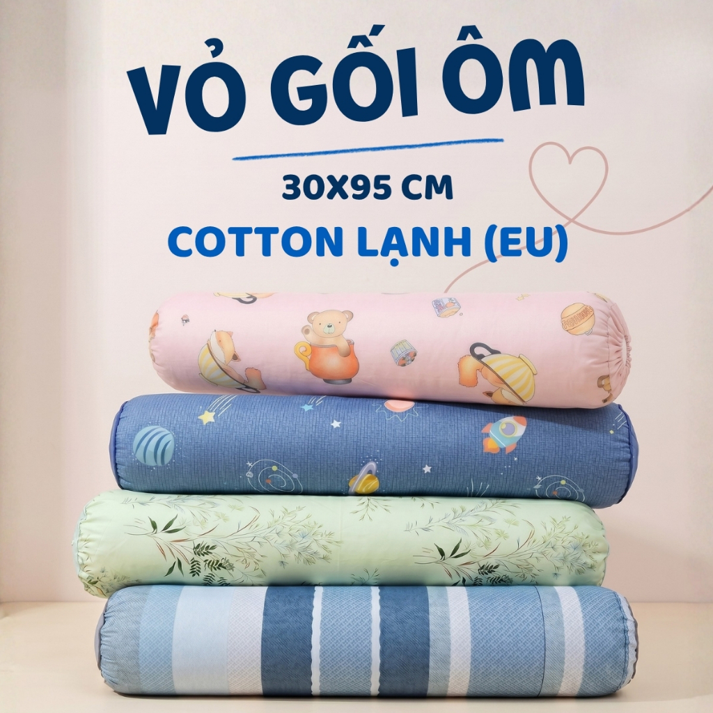 Vỏ Gối Ôm Kéo Khóa Cotton Lạnh Dài 95cm, Áo Gối Ôm Bịt Kín 2 đầu Vừa Ruột Ôm 35x100 Dreamhomebedding