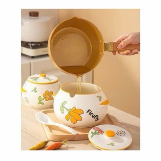 Hũ Đựng Mỡ, Đựng Gia Vị Bằng Sứ Có Tay Cầm Phong Cách Hiện Đại (Kèm Thìa)