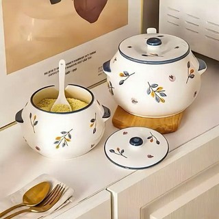 Hũ Đựng Mỡ, Đựng Gia Vị Bằng Sứ Có Tay Cầm Phong Cách Hiện Đại (Kèm Thìa)