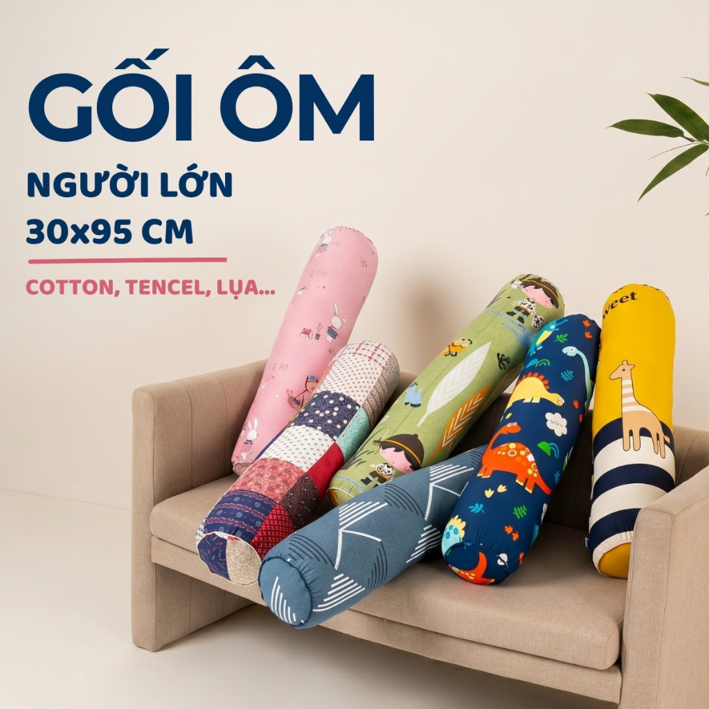 Gối Ôm Dài Người Lớn Dài 95cm Dùng Cho Bé Từ 6 Tuổi Ôm Ngủ, Vỏ Gối Ôm Kéo Khóa Nhiều Mẫu Vải - AMELI