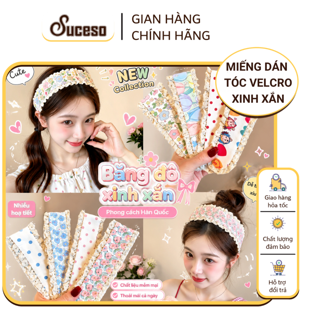 Miếng Dán Tóc Mái Nữ Velcro Hoa Nhí Kiểu Hàn Băng Đô Dán Tóc Giữ Tóc Gọn Khi Makeup Rửa Mặt SUCESO