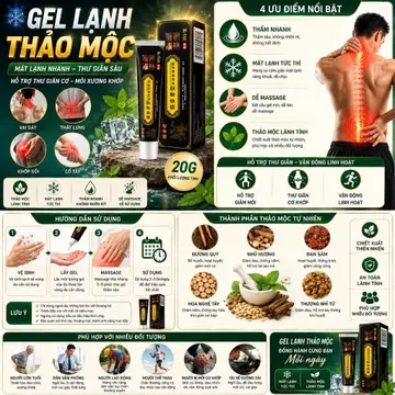 Gel Lạnh Thảo Mộc Massage Giảm Mỏi Cơ Khớp 20g, Gel Xoa Bóp Đau Vai Gáy Đau Lưng Khớp Gối
