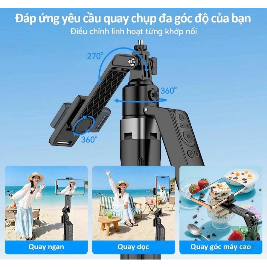 Gậy chụp ảnh tự sướng đa năng Tripod 4 chân 1m8 remote bluetooth có tay cầm quay video xoay 360 chống rung chuyên nghiệp