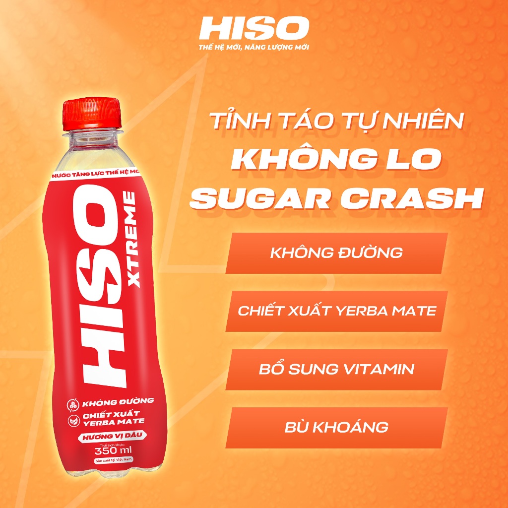 (THÙNG 24 CHAI) HISO Xtreme | Nước tăng lực không đường bổ sung chiết xuất Yerba Mate