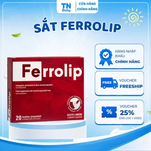 Sắt Hữu Cơ Ferrolip Hộp 20 Gói Vị Chanh Bổ Sung Sắt Cho Mẹ Bầu, Không Tanh, Không Táo Bón